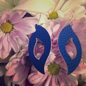 Faux Leather Earrings with Silver Hook(Royal Blue)